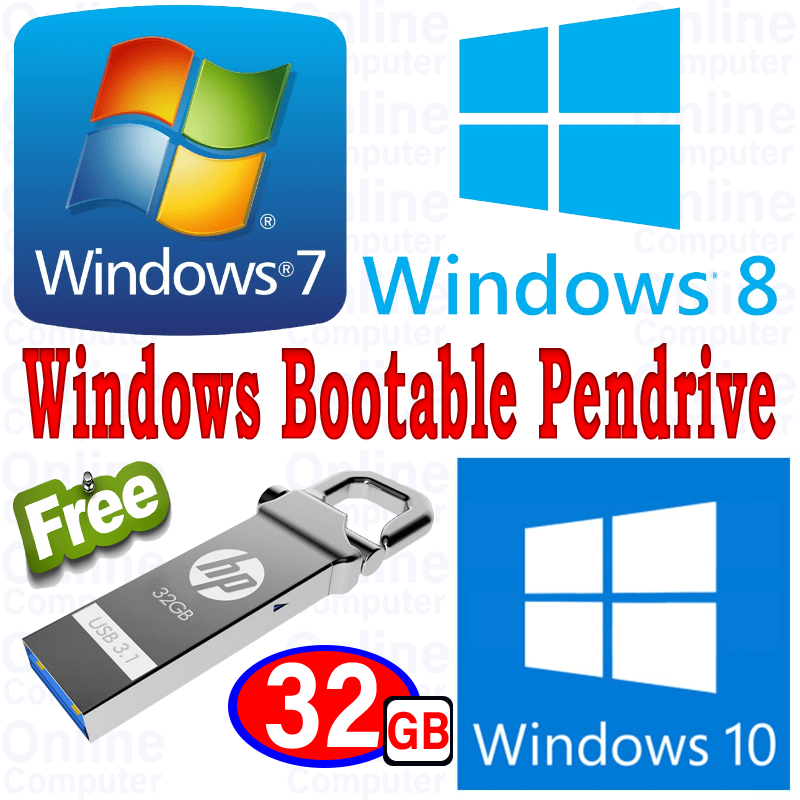 Windows Bootable Pendrive 32GB Free Multi Windows 7 8 10 Auto Active Key